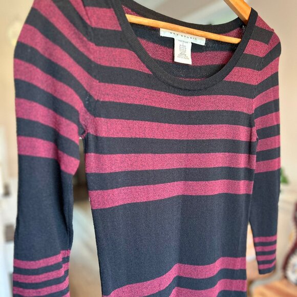 Max Studio Plum and Black Stripe Fit & Flare Stretchy Skater Dress Womens Size S - Picture 4 of 7